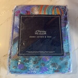 NOS Vintage JC PENNEY Tropical Fish Shower Curtain Liner 90s Retro Bold Coastal